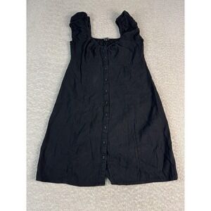 Madewell Dress Womens 4 Black Button Front Puff Sleeve Square Neck Mini A Line